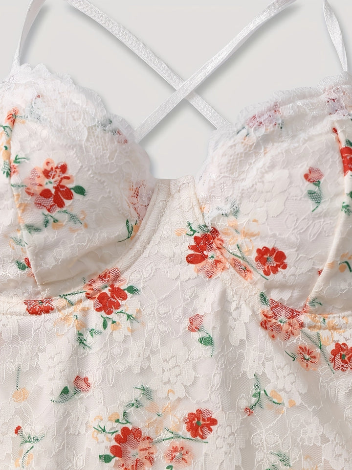 Women’s Floral Backless Bodysuit | Deep V-Neck Lace | One-Piece for Spring & Summer