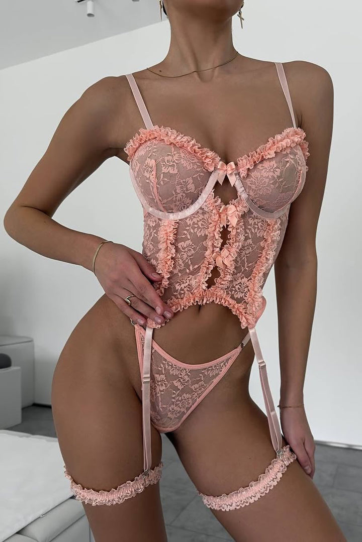 Ensemble corset en dentelle Rosette – Ensemble corset et culotte en dentelle romantique pour femme