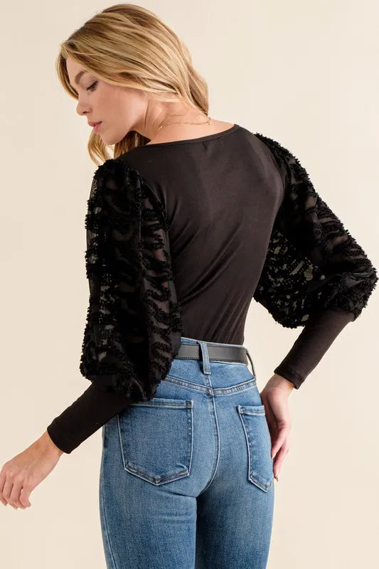 And The Why Textured Puff Sleeve Bodysuit