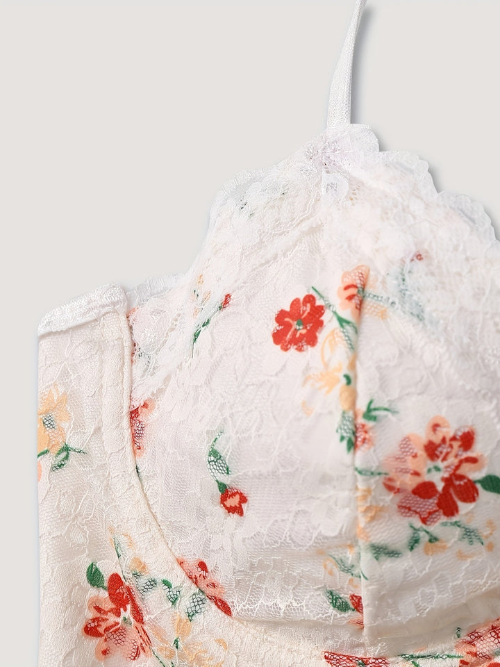Women’s Floral Backless Bodysuit | Deep V-Neck Lace | One-Piece for Spring & Summer