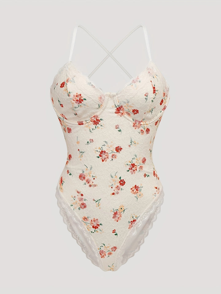 Women’s Floral Backless Bodysuit | Deep V-Neck Lace | One-Piece for Spring & Summer