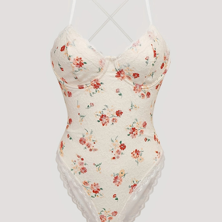 Women’s Floral Backless Bodysuit | Deep V-Neck Lace | One-Piece for Spring & Summer