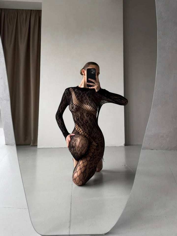 Jenny Leo Lace Bodystocking – Lingerie intégrale à manches longues pour femme