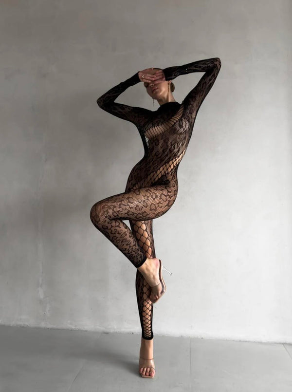 Jenny Leo Lace Bodystocking – Lingerie intégrale à manches longues pour femme
