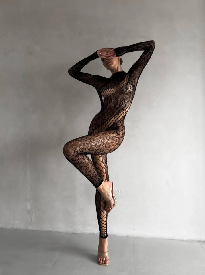 Jenny Leo Lace Bodystocking – Lingerie intégrale à manches longues pour femme