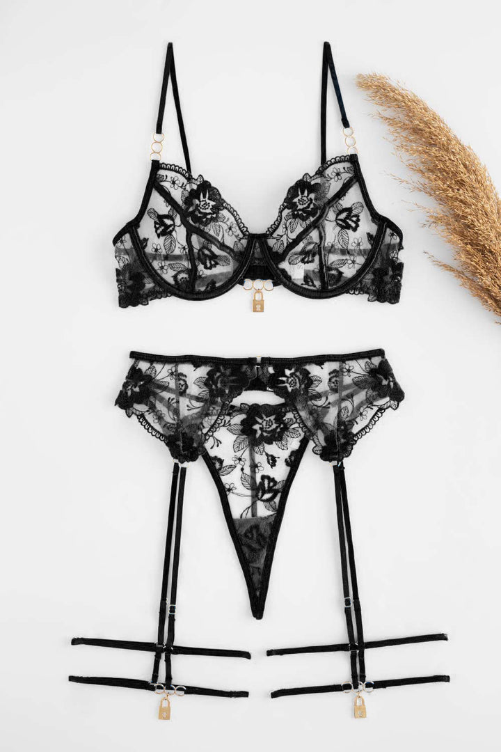 Ensemble de lingerie Sapphire Temptation – Ensemble soutien-gorge et culotte en dentelle bleue pour femme